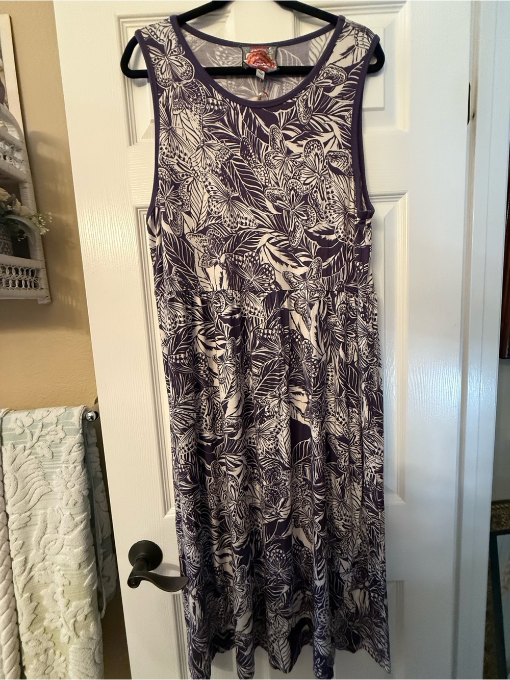 Johnny Was Carioca Easy Fit Tank Dress Purple and Cream Sleeveless Midi XL